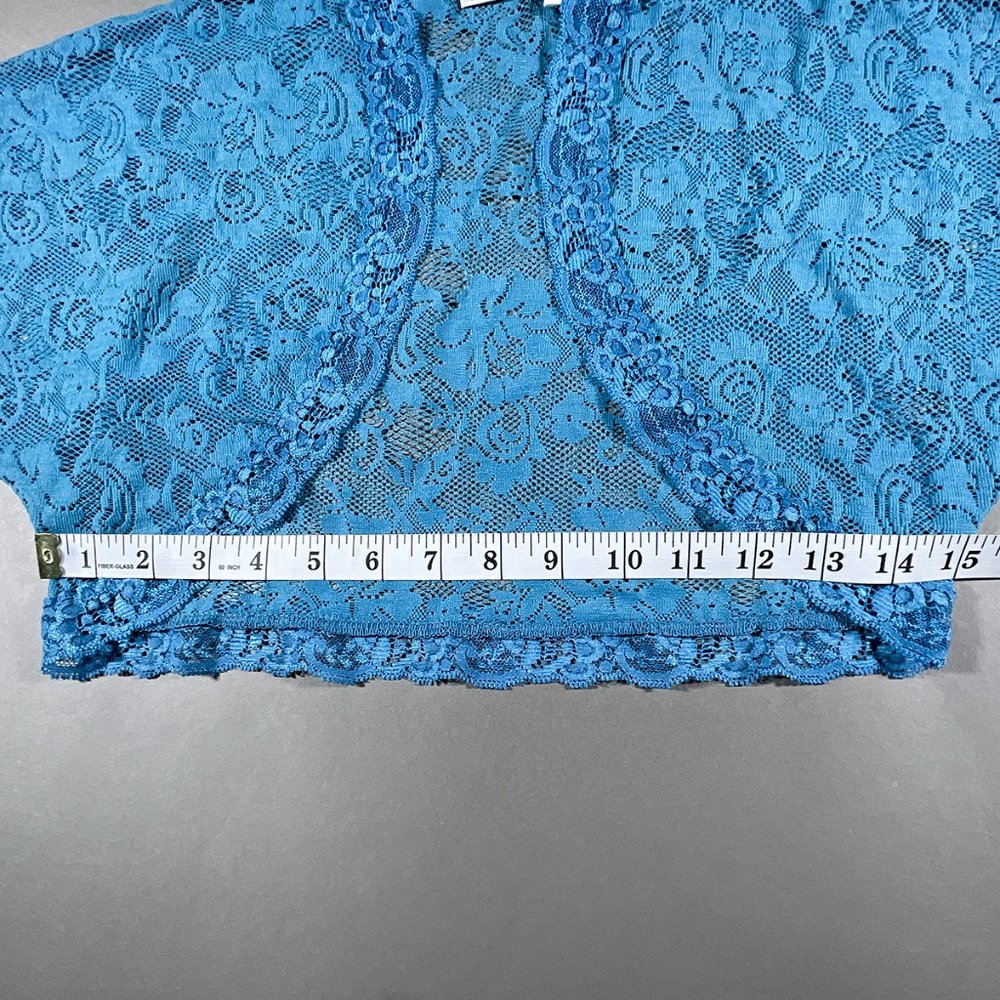 Newport News Lace Sheer Teal Crop Top Long Sleeves No Closure Size Small - Picture 7 of 12